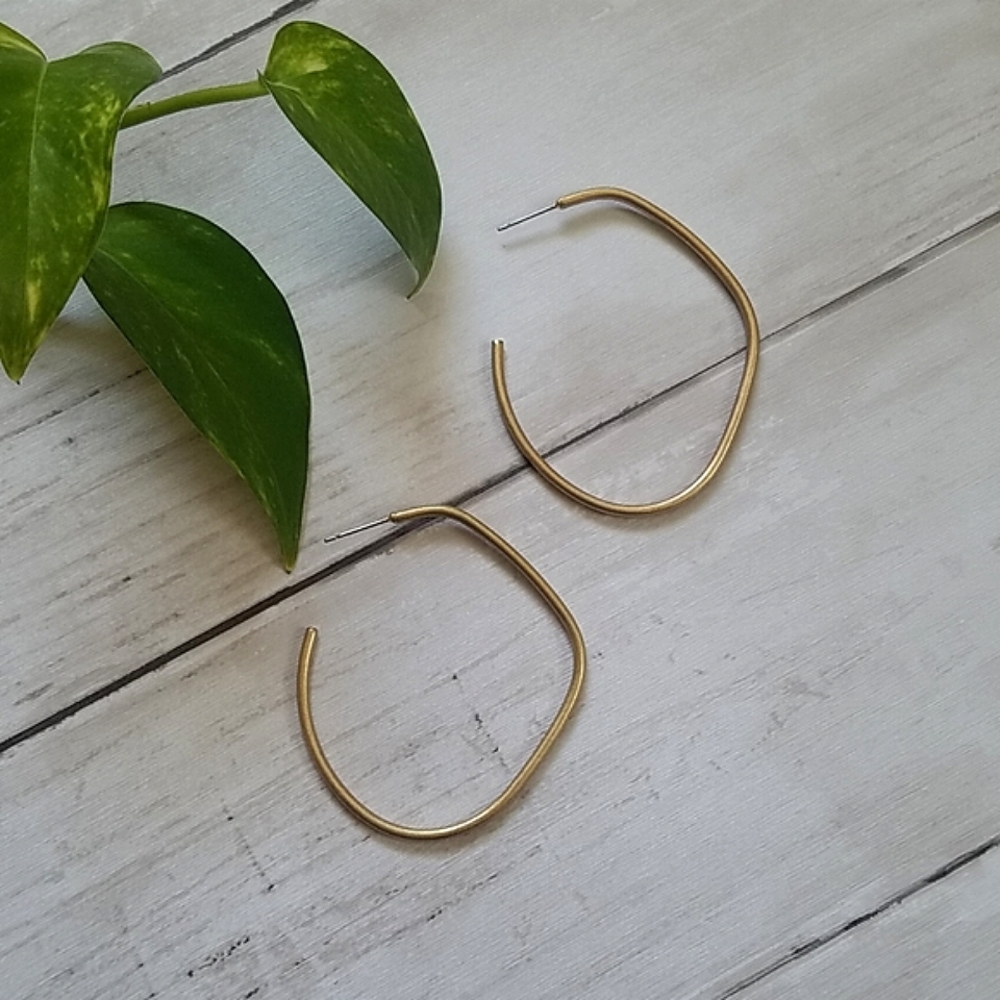Abstract Matte Gold Hoops - Picture 2 of 2